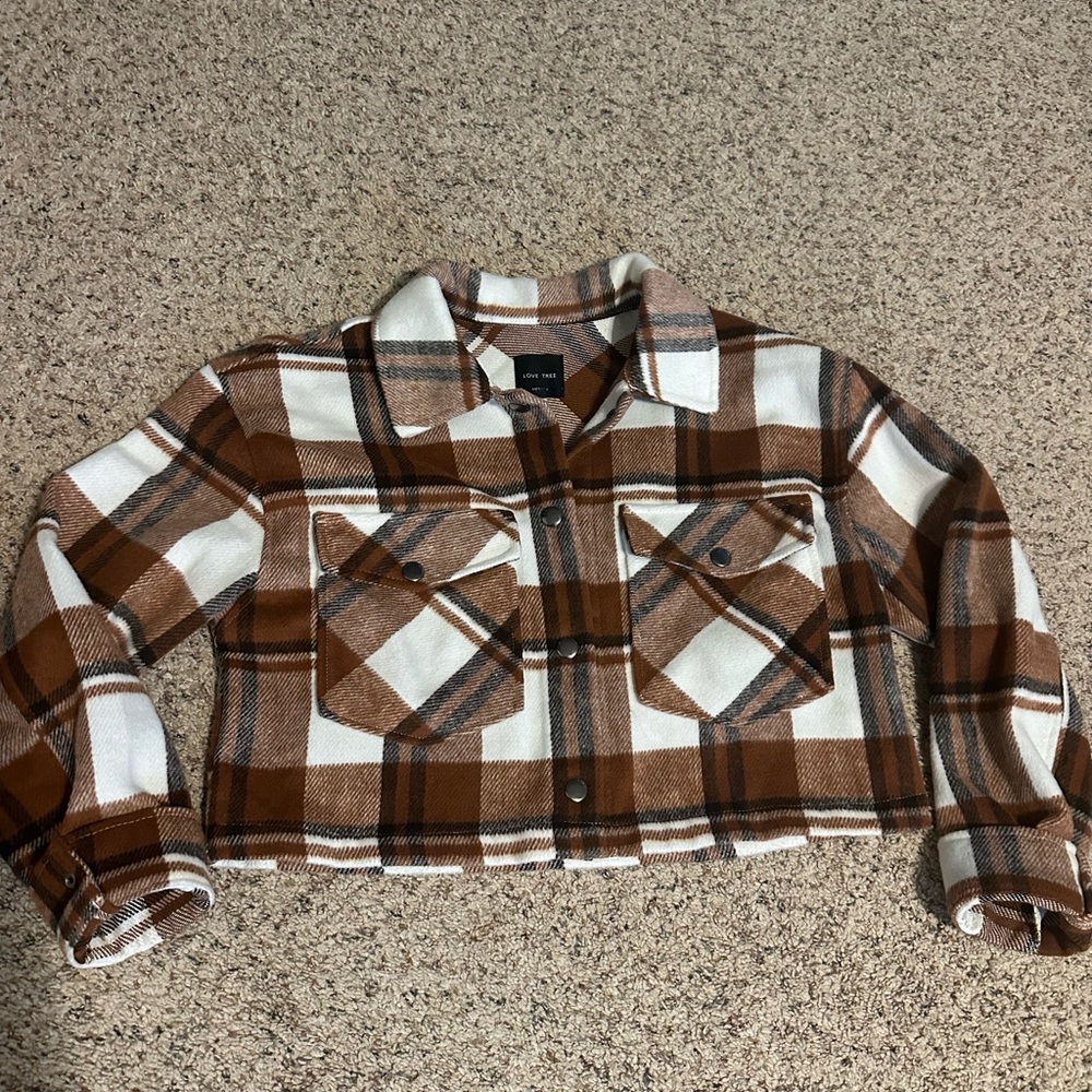 Love Tree Tan and White Plaid Jacket